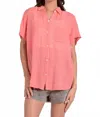 Elan Short-sleeve Button Down Top In Coral In Pink