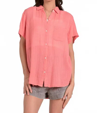 Elan Short-sleeve Button Down Top In Coral In Pink