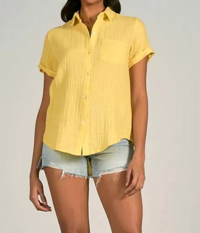 Elan Short Sleeve Collar Button Down Shirt In Yellow