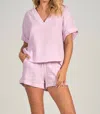 Elan Short Sleeve Cotton Gauze V-neck Top In Lilac In Pink
