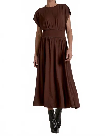 Elan Short Sleeve Crewneck Knit Dress In Cocoa In Brown