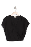 Elan Short Sleeve Faux Wrap Cover-up Crop Top In Black