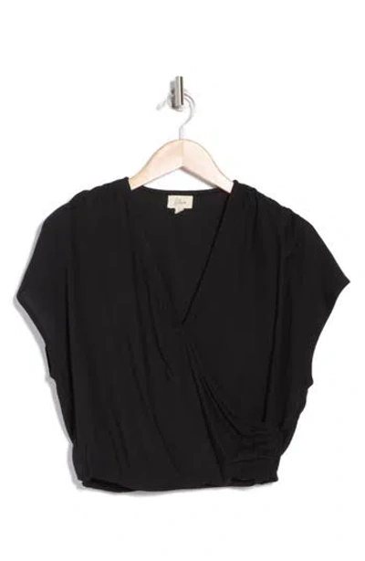 Elan Short Sleeve Faux Wrap Cover-up Crop Top In Black
