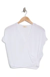 Elan Short Sleeve Faux Wrap Cover-up Crop Top In White
