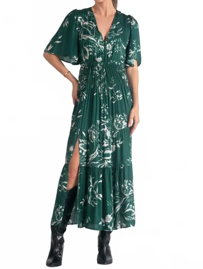 Elan Short Sleeve Maxi V-neck Tiered Dress In Jade Toulouse In Multi