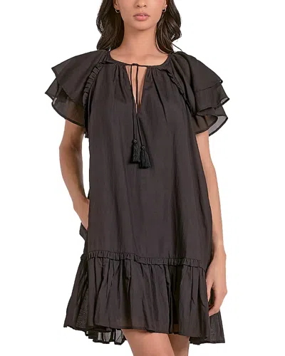 Elan Short Sleeve Ruffle Baby Doll Dress In Black