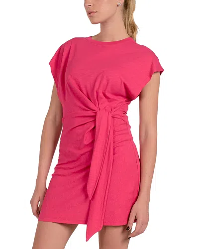 Elan Short Sleeve Side Tie Dress In Fuchsia