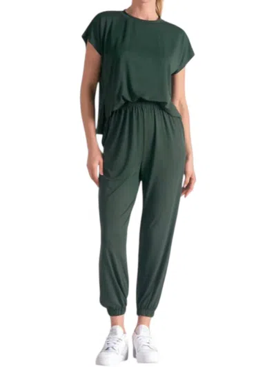 Elan Short Sleeve T Shirt Jumpsuit In Dark Green