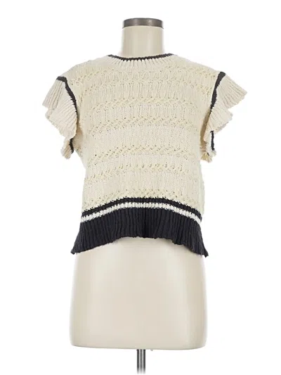 Pre-owned Elan Short Sleeve Top Ivory Mock Neckline Tops