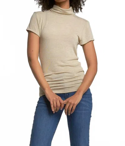 Elan Short Sleeve Turtleneck Top In Stone In Gray