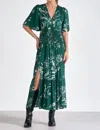 Elan Short Sleeved V Neck Tiered Maxi Dress In Jade Toulouse In Multi