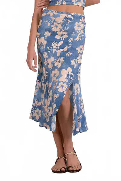 Elan Side Slit Midi Skirt In Blue In Multi