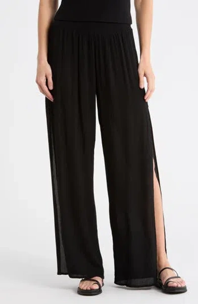 Elan Side Slit Wide Leg Cover-up Pants In Black