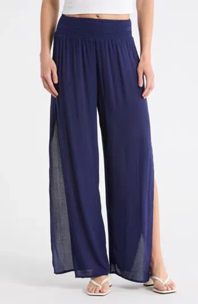 Elan Side Slit Wide Leg Cover-up Pants In Blue