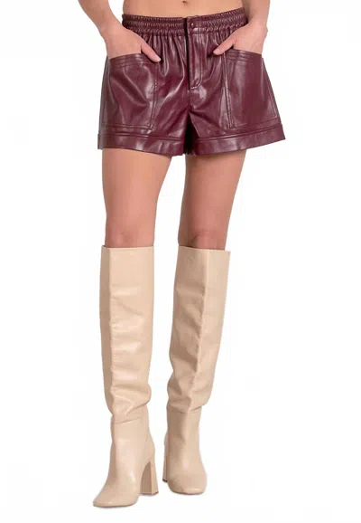 Elan Sierra Vegan Leather Shorts In Plum In Red