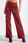 Elan Amber Satin Cargo Pants In Maroon In Multi