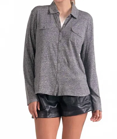 Elan Silly For Soft Button Down Shirt In Dark Grey In Gray