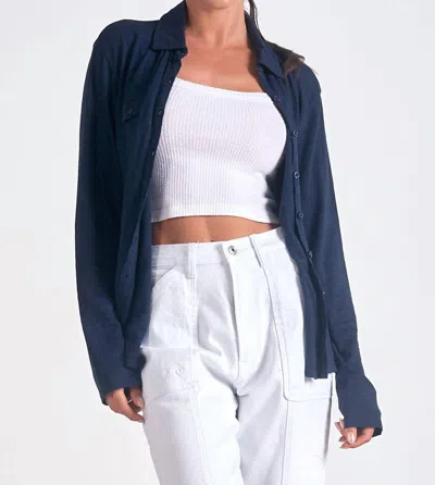 Elan Silly For Soft Button Down Shirt In Navy In Blue