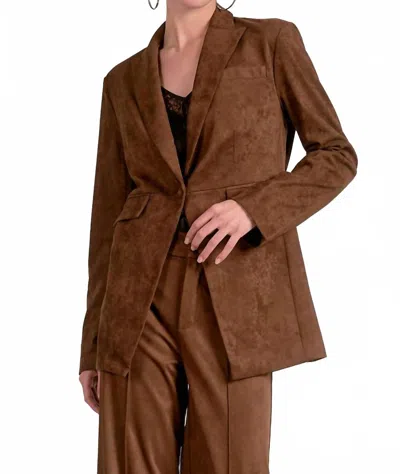 Elan Single Button Suede Blazer In Chocolate In Blue