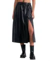 Elan Faux Leather Drawstring Skirt In Black In Black