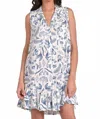 Elan Sleeveless Botanical Print Collar Mini Dress In Blue Porcelain In Multi
