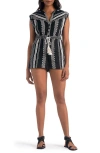 Elan Sleeveless Button-up Cotton Cover-up Romper In Black/white
