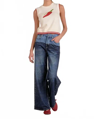 Elan Sleeveless Chili Pepper Top In Cream/red In Multi