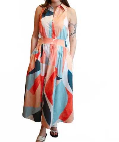 Elan Sleeveless Collared Maxi Dress In Multi Prism In Animal Print