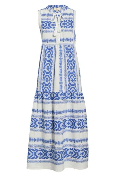 Elan Sleeveless Cotton Cover-up Midi Dress In Blue