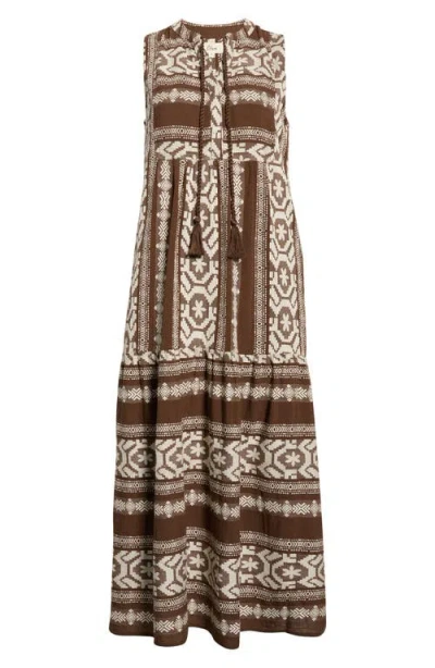 Elan Sleeveless Cotton Cover-up Midi Dress In Brown