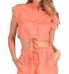 Elan Sleeveless Cropped Button Up Tie Top In Coral In Pink