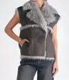 Elan Eloise Faux Fur Long Vest In Charcoal In Gray