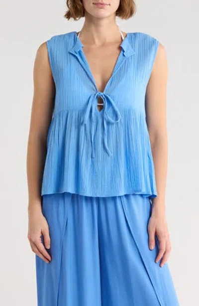 Elan Sleeveless Flyaway Cover-up Top In Blue
