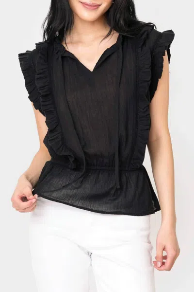 Elan Sleeveless Ruffle Trim Blouse In Black