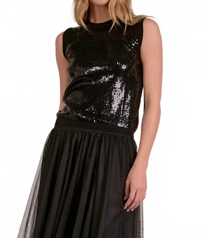 Elan Sleeveless Sequin Tank Top In Black