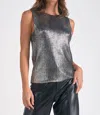 Elan Sleeveless Metallic Crewneck Sweater In Silver In Silver