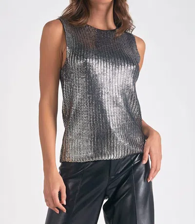 ELAN SLEEVELESS SHIMMER SWEATER IN SILVER