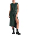 Elan Sleeveless Slit Front Skirt In Dark Green