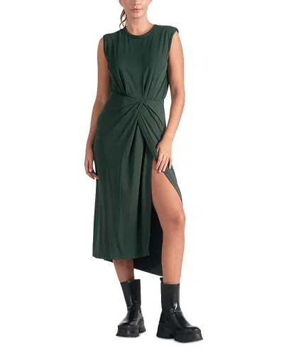 Elan Sleeveless Slit Front Skirt In Dark Green