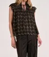 Elan Sleeveless Tie Neck Top In Black Geo Print In Black
