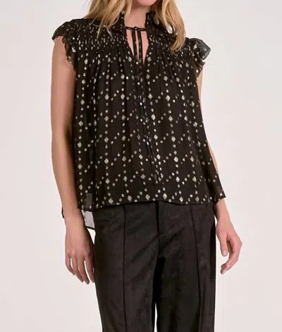 Elan Sleeveless Tie Neck Top In Black Geo Print