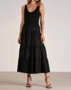 Elan Sleeveless Tiered Ruffled Hem Woven Knit A-line Dress In Black In Black
