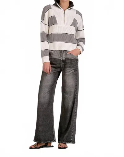 Elan Sloane High Collar Sweater In Heather Grey Stripe In Multi