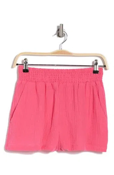 Elan Smocked Cotton Gauze Shorts In Hot Pink