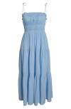 Elan Smocked Cover-up Midi Dress In Blue