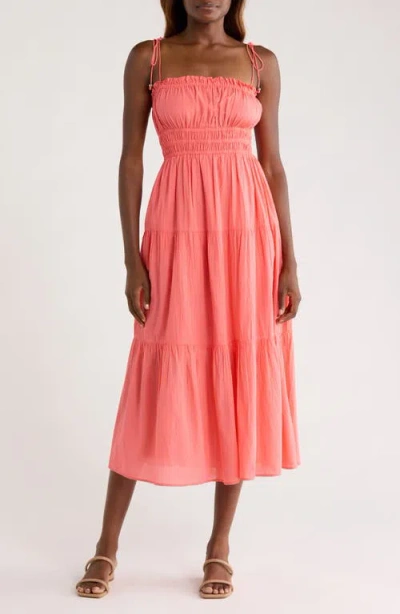 Elan Smocked Cover-up Midi Dress In Pink
