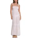 Elan Smocked Maxi Dress In White W/ Stripe