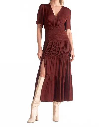 Elan Smocked Midi Dress In Brick Red In Burgundy