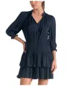 Elan Tie Neck Dress In Navy In Blue