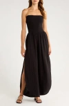 Elan Smocked Strapless Cover-up Jumpsuit In Black